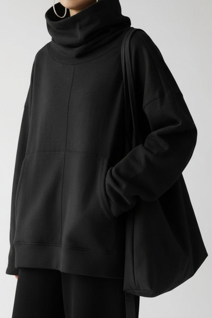 Cozy Women's Long Sleeve Turtleneck Sweatshirt with Pockets - Stylish Comfort 2