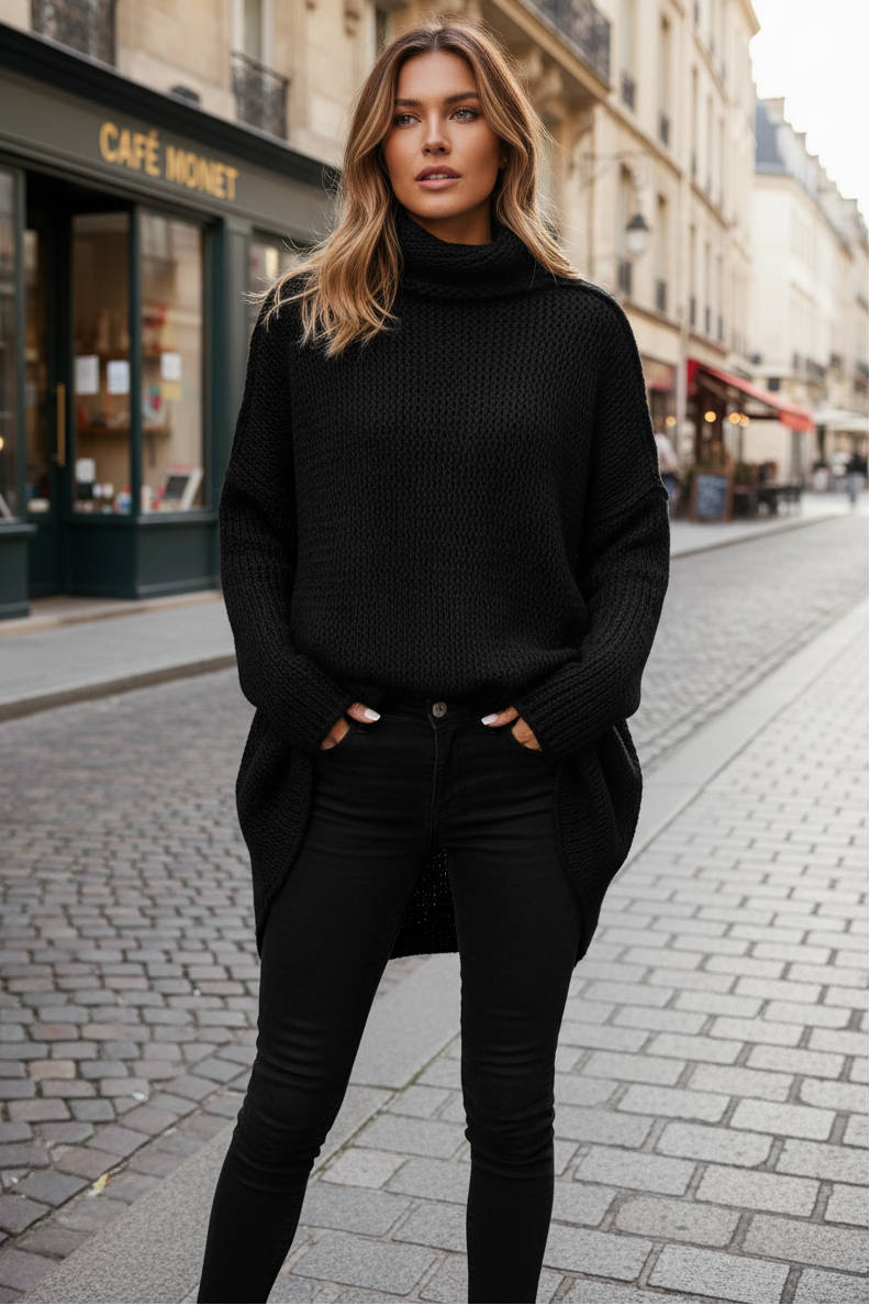 FIBERLY – Women's Turtleneck Sweater with Soft Cozy Knit Feel