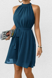 Delilah - Stylish Black Midi Dress with Round Neck & Ruffle Hem 2