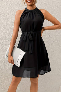 Delilah - Stylish Black Midi Dress with Round Neck & Ruffle Hem 7