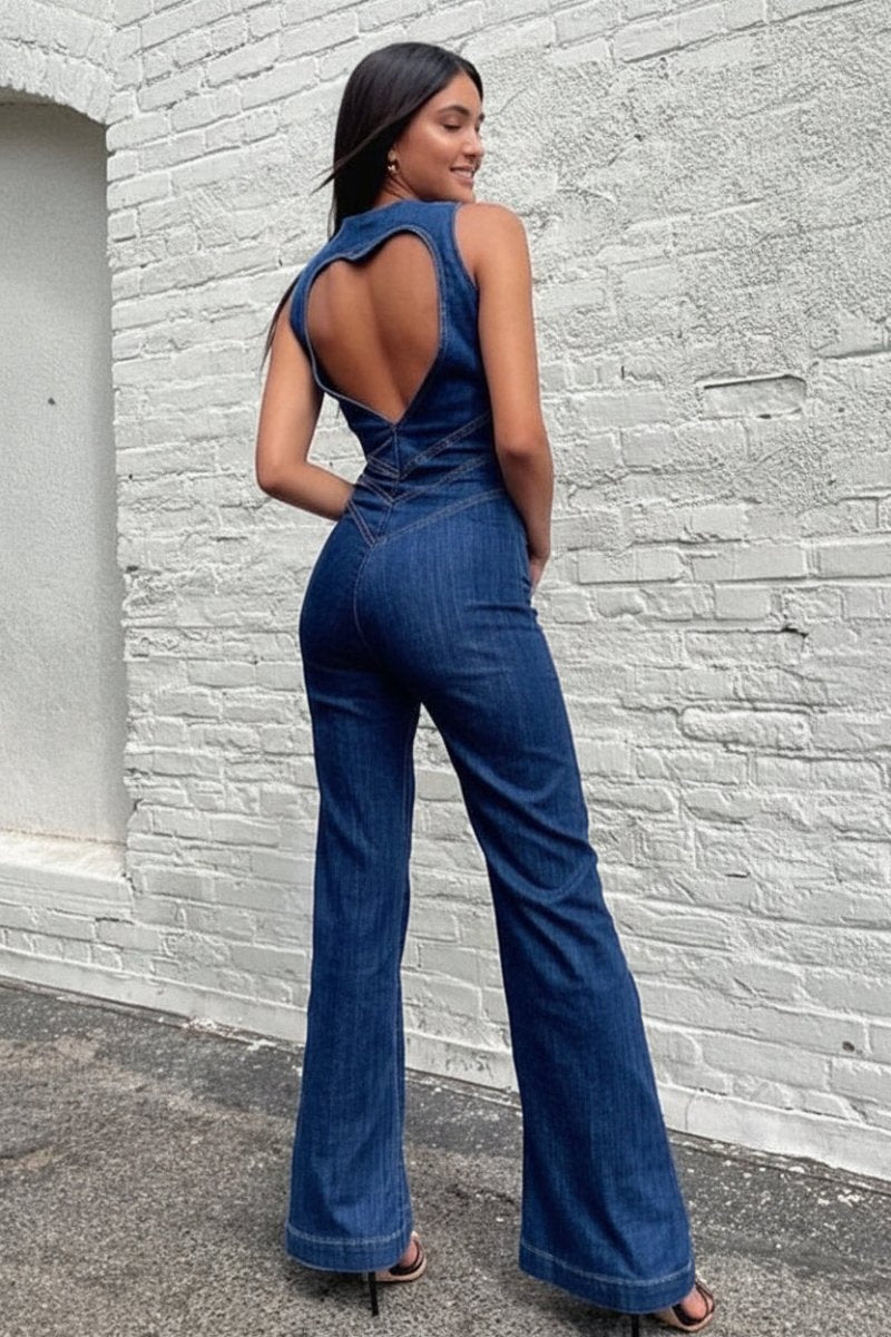 Elegant Bodycon Jumpsuit with Sweetheart Neckline & Backless Design 0