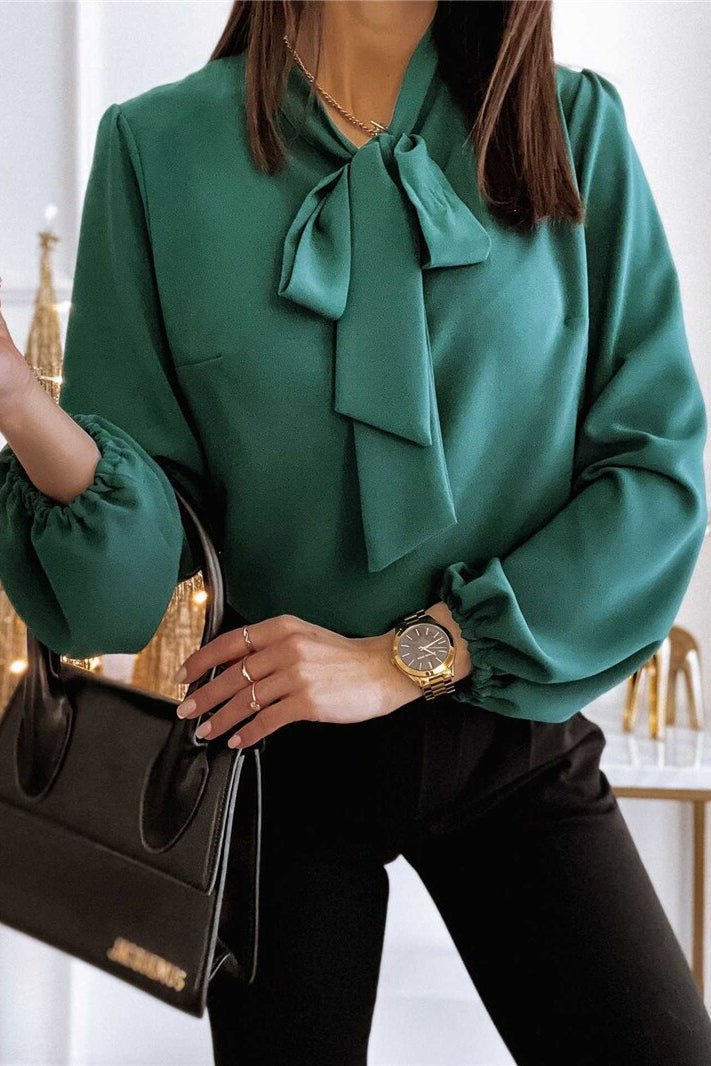 Elegant Bow Neck Long Sleeve Blouse for Women with Puffed Sleeves 0