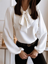 Elegant Bow Neck Long Sleeve Blouse for Women with Puffed Sleeves 4