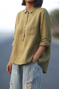 Elegant Casual Blouse - Hip-Length Relaxed Fit Cotton Top for Everyday Wear 3