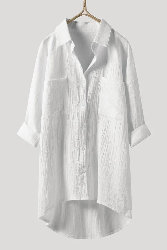 Elegant Oversized Blouse - Long Sleeve Cotton Top for Versatile Styling 1