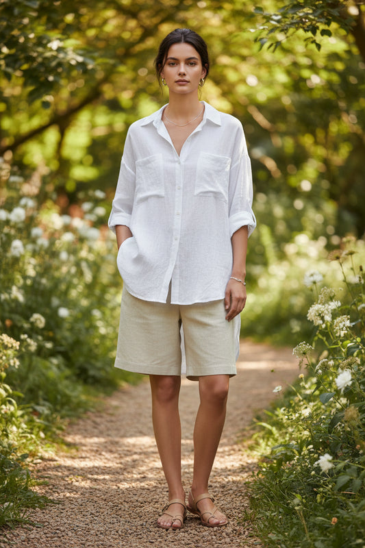 Elegant Oversized Blouse - Long Sleeve Cotton Top for Versatile Styling 4