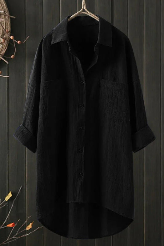 Elegant Oversized Blouse - Long Sleeve Cotton Top for Versatile Styling 5