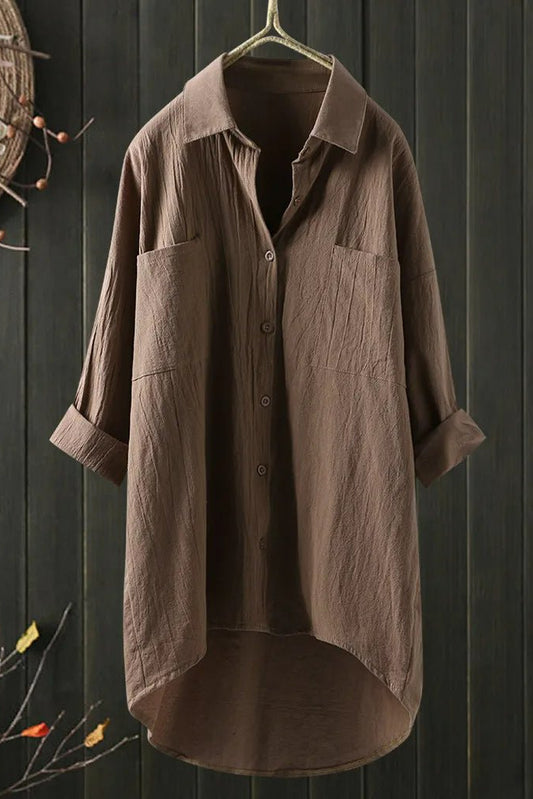 Elegant Oversized Blouse - Long Sleeve Cotton Top for Versatile Styling 6