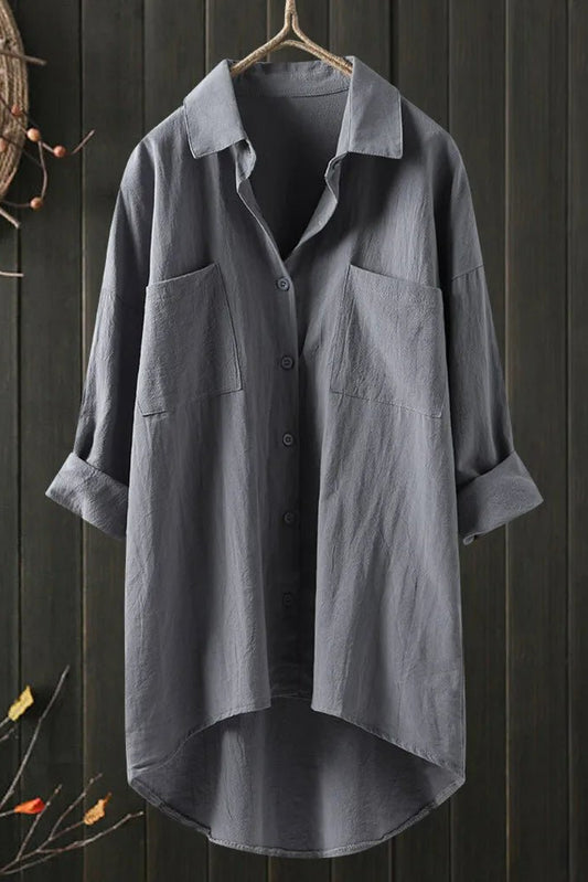 Elegant Oversized Blouse - Long Sleeve Cotton Top for Versatile Styling 7