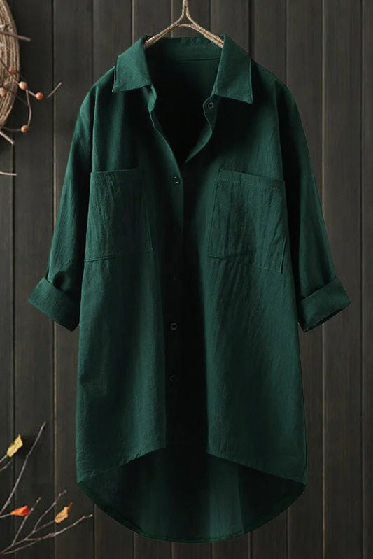 Elegant Oversized Blouse - Long Sleeve Cotton Top for Versatile Styling 8