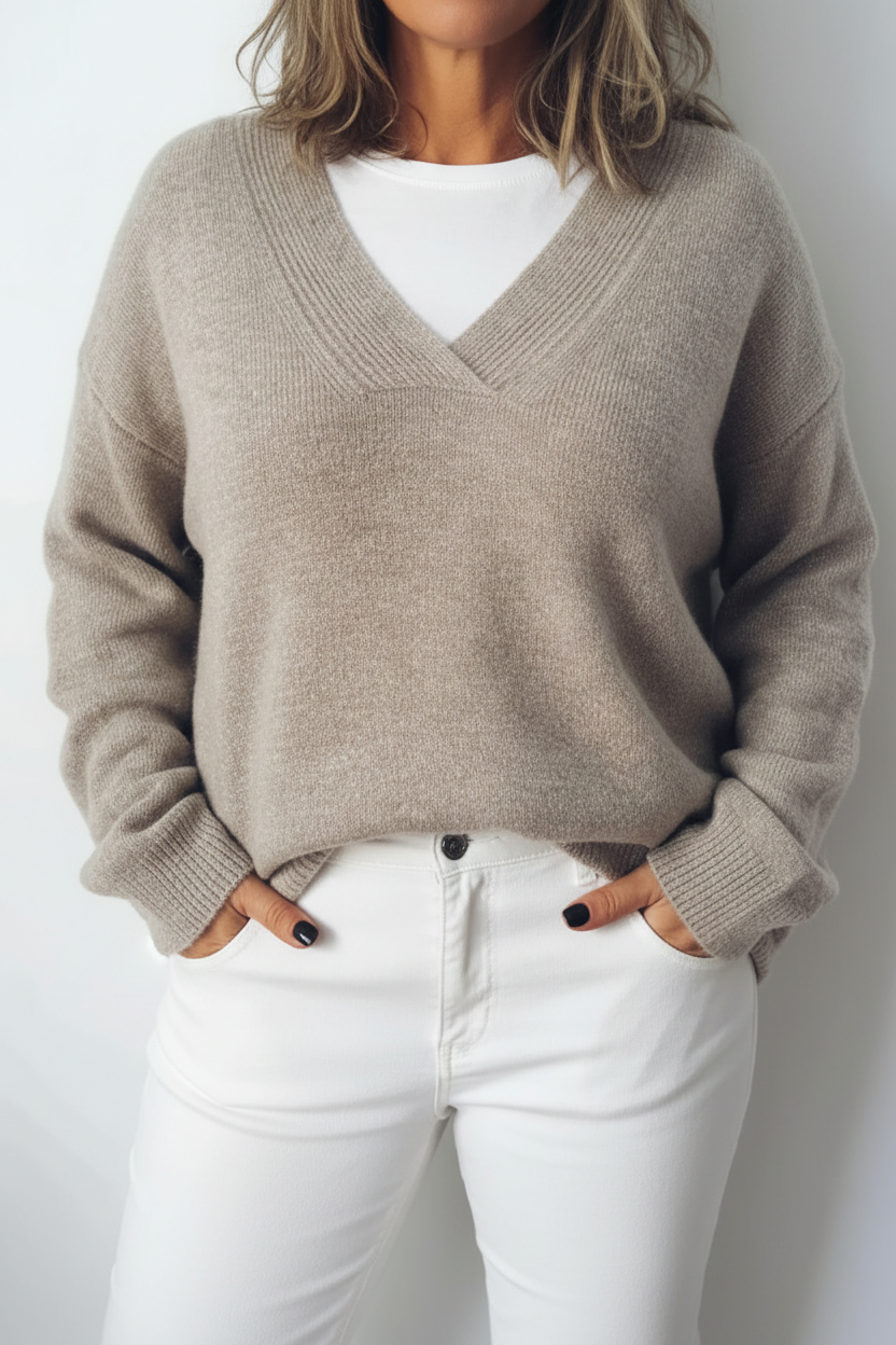 Elegant Oversized Women's V-Neck Sweater - Soft Knit Comfort for Plus Sizes 1