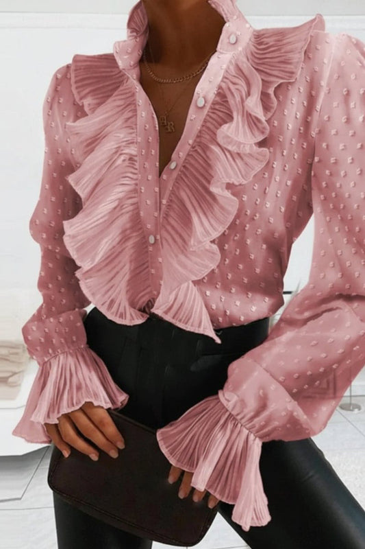 CLASSÉA – Elegant Long Sleeve Ruffle Blouse with Seasonal Sophistication