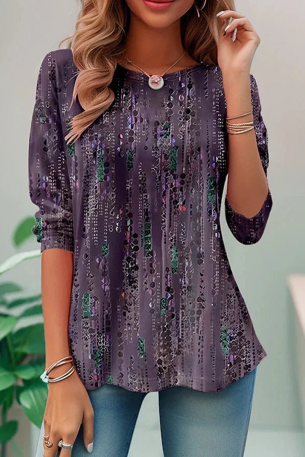 Elegant Sequin Top for Women - Loose Fit Going Out Top with Three-Quarter Sleeves 2
