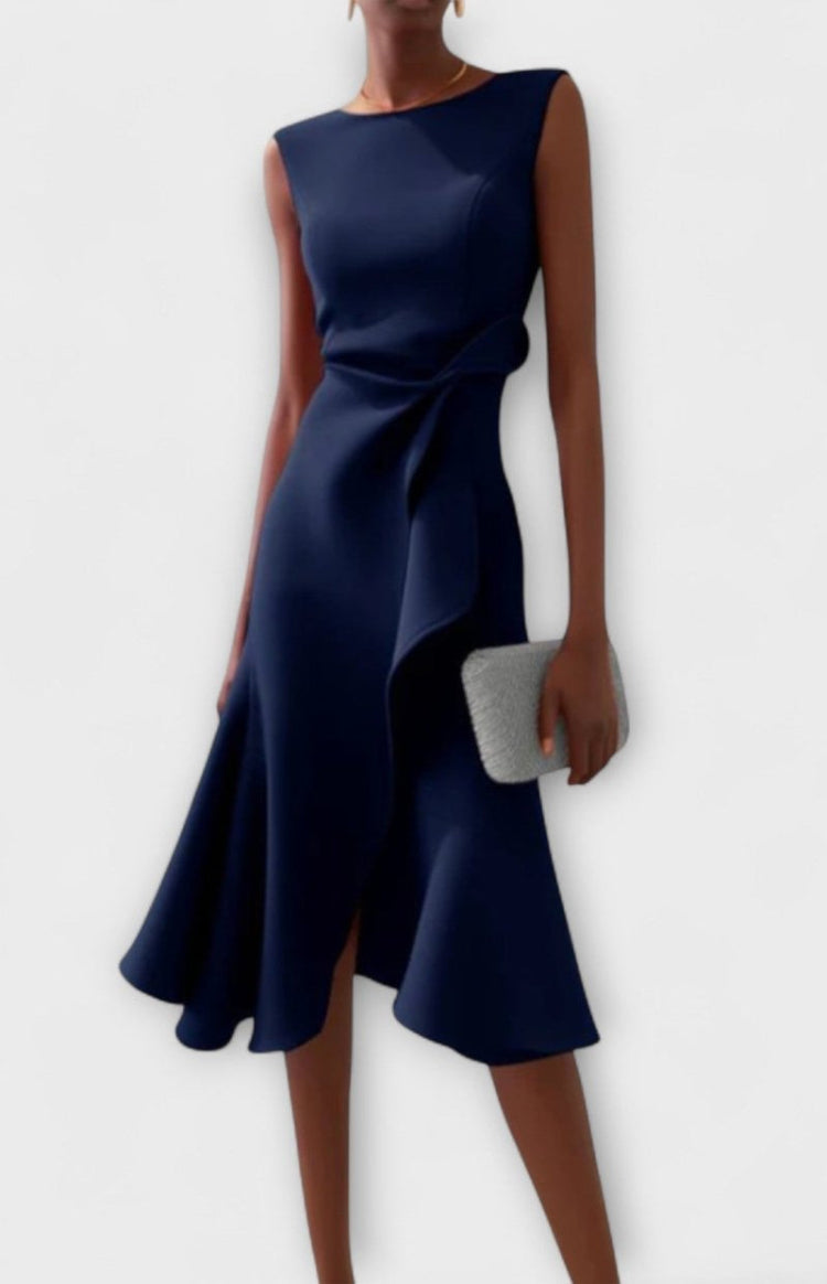 Elegant Sleeveless Pleated Midi Dress for Women - Perfect for Cocktail and Formal Occasions 2