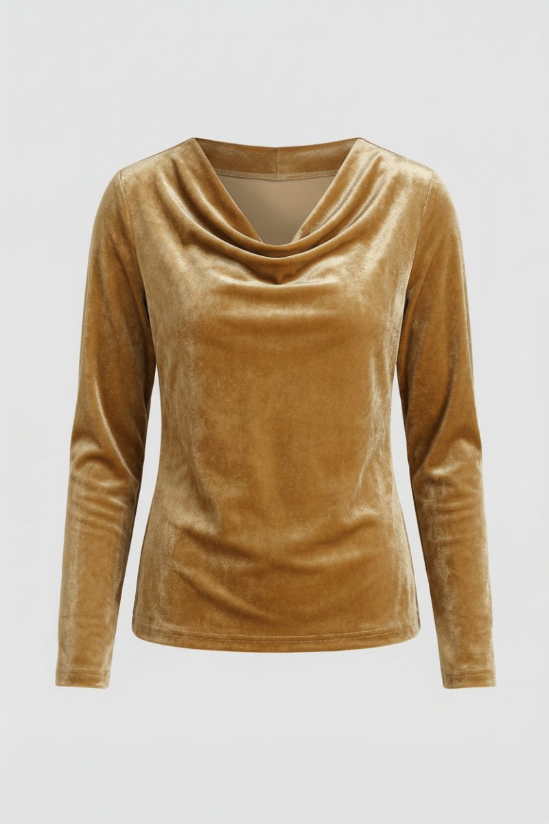 Elegant Velvet Shirt for Women - Relaxed Fit with Draped Collar, Cozy Style 2