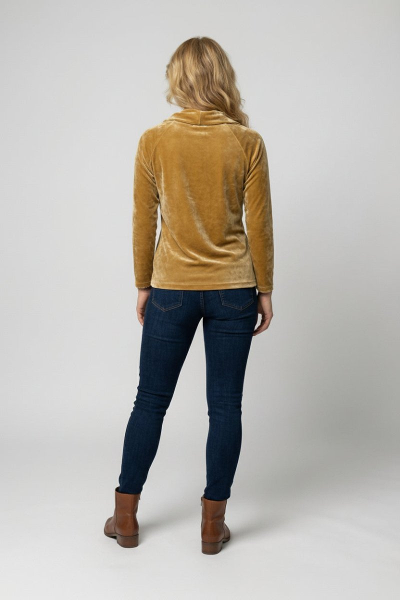 Elegant Velvet Shirt for Women - Relaxed Fit with Draped Collar, Cozy Style 3