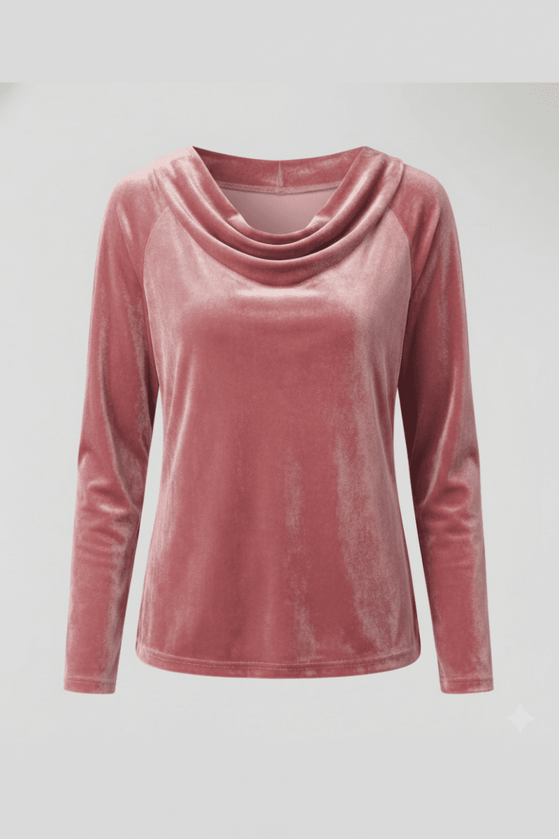 Elegant Velvet Shirt for Women - Relaxed Fit with Draped Collar, Cozy Style 6