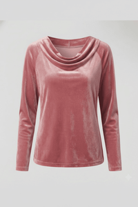 Elegant Velvet Shirt for Women - Relaxed Fit with Draped Collar, Cozy Style 6