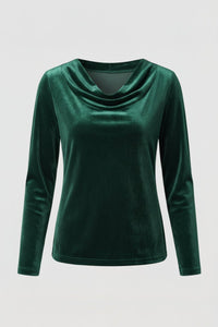 Elegant Velvet Shirt for Women - Relaxed Fit with Draped Collar, Cozy Style 7