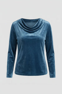 Elegant Velvet Shirt for Women - Relaxed Fit with Draped Collar, Cozy Style 8