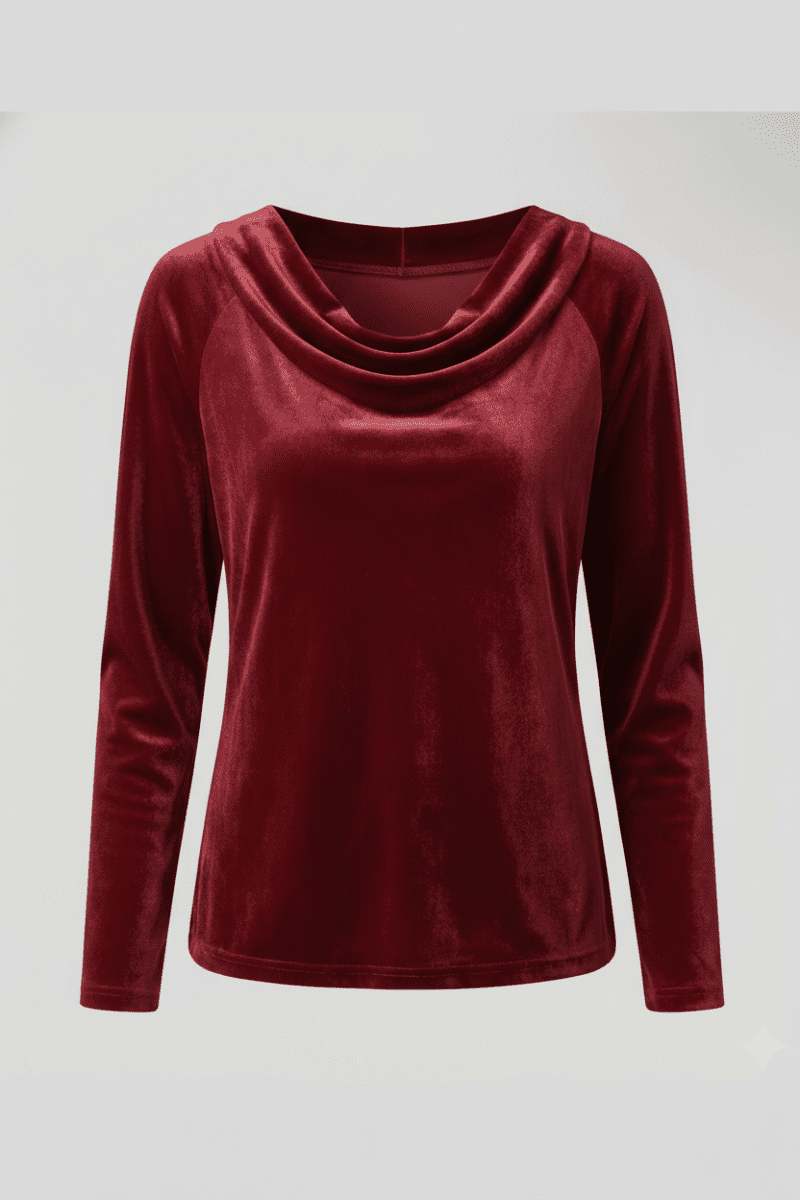 Elegant Velvet Shirt for Women - Relaxed Fit with Draped Collar, Cozy Style 9