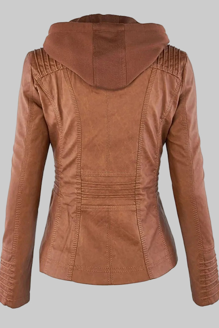 Elegant Weatherproof Women's Jacket with Detachable Hood and Soft Lining 3