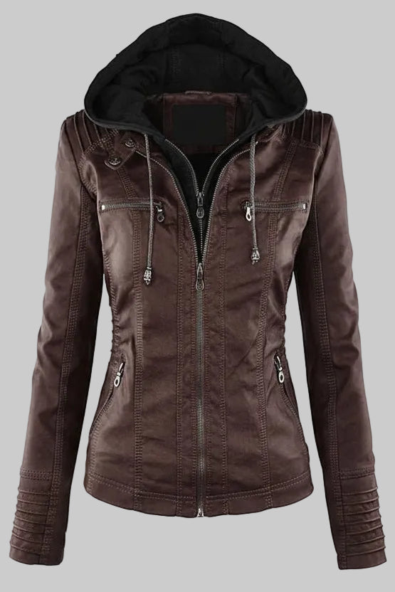 Elegant Weatherproof Women's Jacket with Detachable Hood and Soft Lining 9