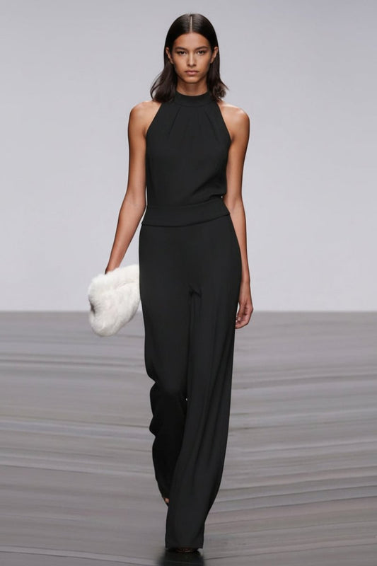 Elegant Women's Crew Neck Jumpsuit with Comfortable Fit for Versatile Wear 0