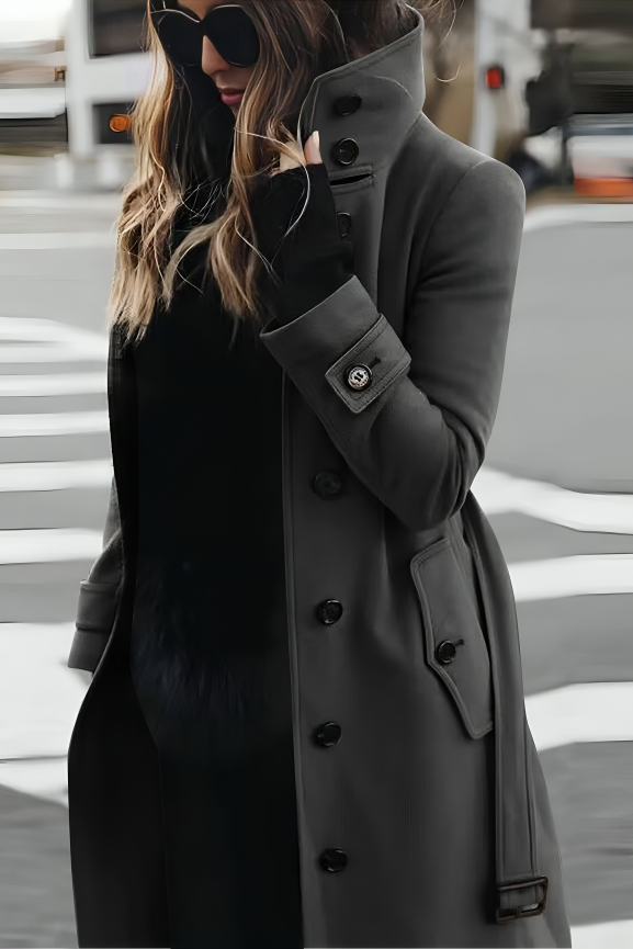 Elegant Women's High Collar Button Trench Coat - Stylish Winter Outerwear 0