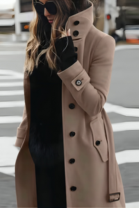 Elegant Women's High Collar Button Trench Coat - Stylish Winter Outerwear 1