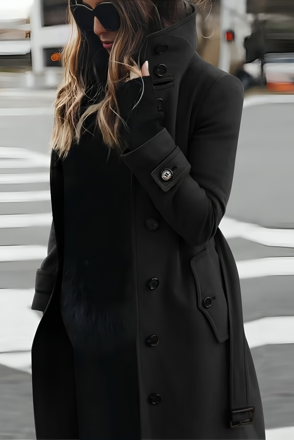 Elegant Women's High Collar Button Trench Coat - Stylish Winter Outerwear 3