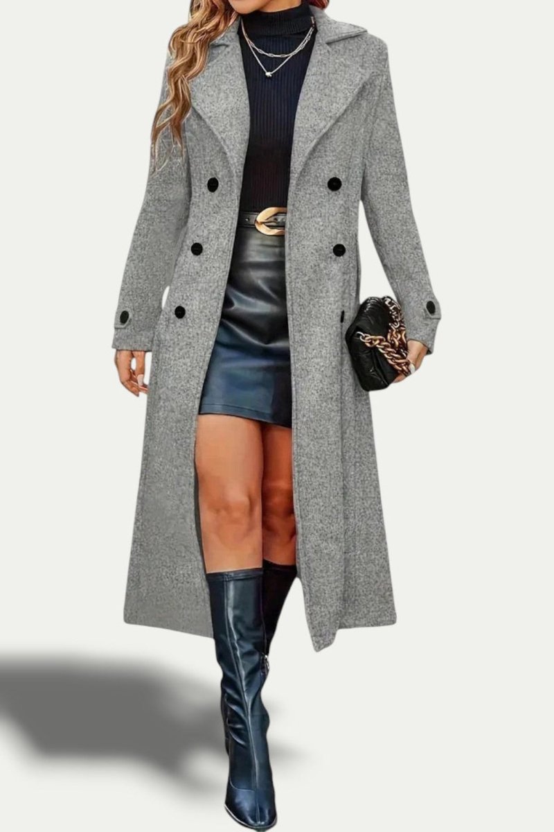 Elegant Women's Long Coat - Double-Breasted Winter Coat with Tailored Fit 0