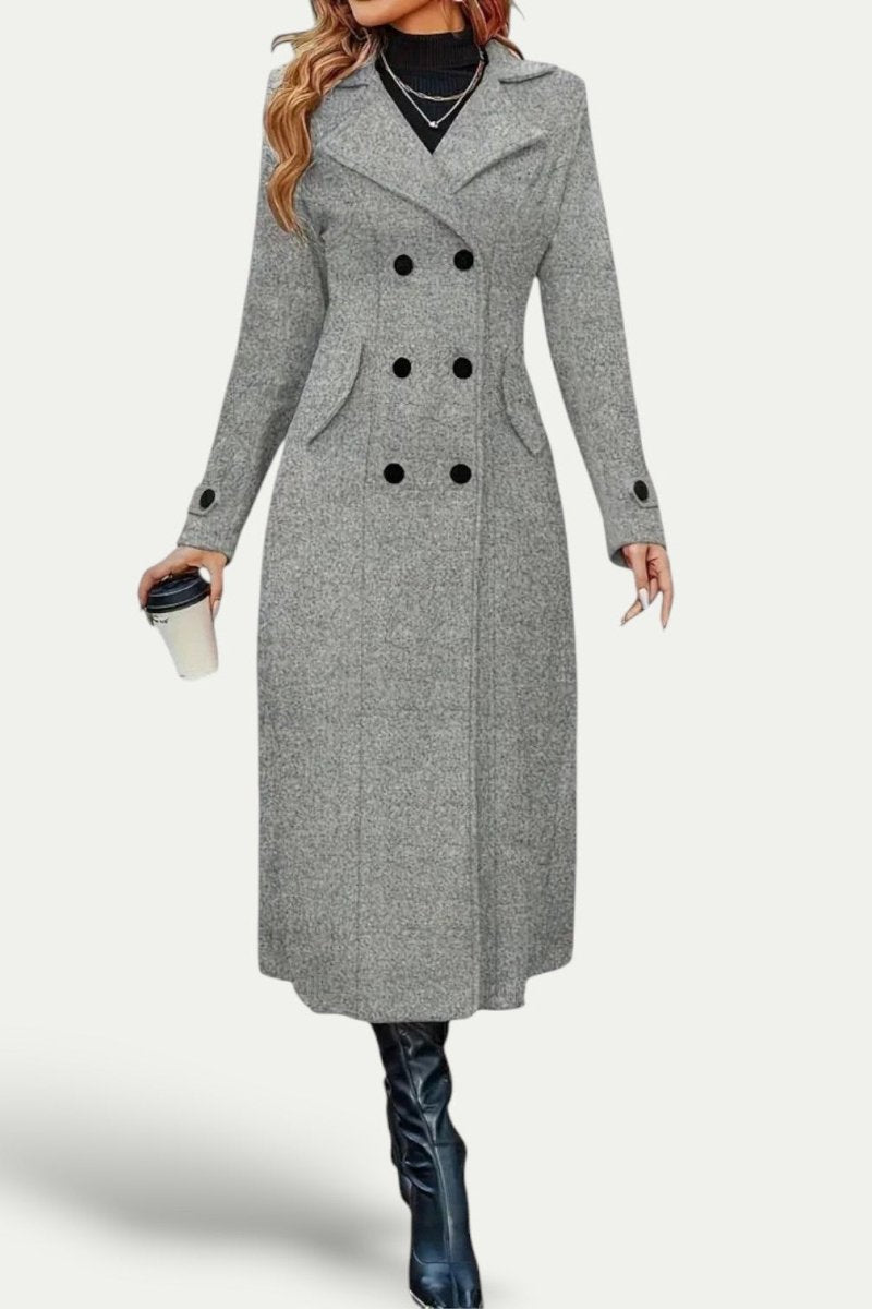 Elegant Women's Long Coat - Double-Breasted Winter Coat with Tailored Fit 1