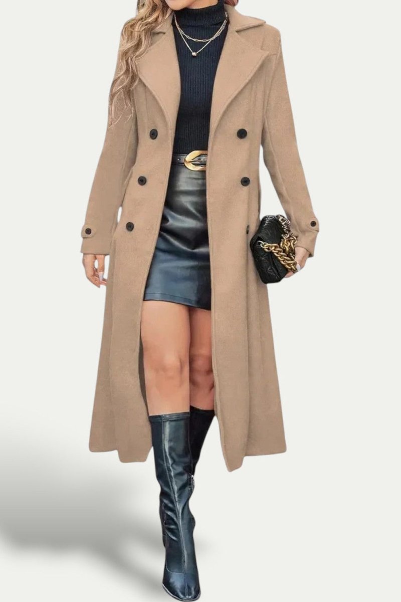 Elegant Women's Long Coat - Double-Breasted Winter Coat with Tailored Fit 3