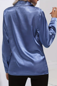 Elegant Women's Long Sleeve Satin Blouse with Classic Button Down Design 2