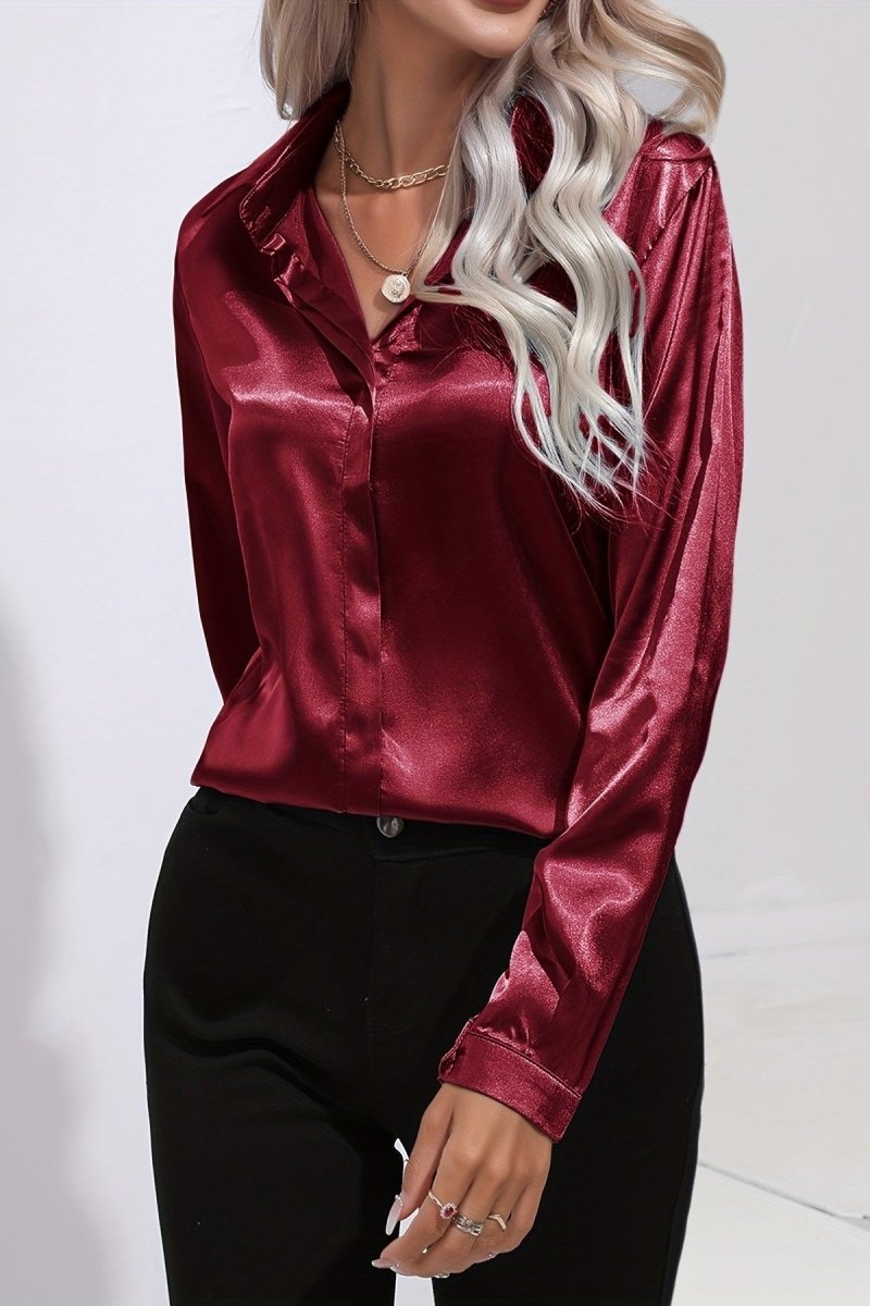 Elegant Women's Long Sleeve Satin Blouse with Classic Button Down Design 4