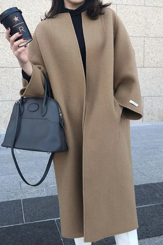 Elegant Women's Long Wool Coat - Stylish Camel Winter Outerwear 0