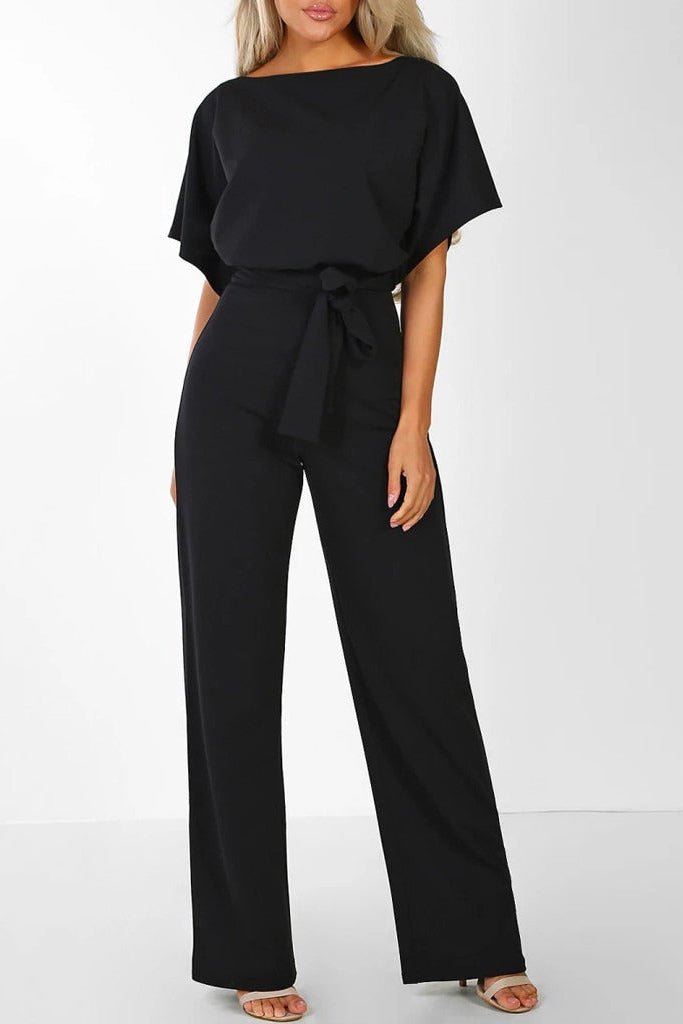 MODÉLIA – Elegant Short-Sleeve Jumpsuit for Women with Adjustable Belt