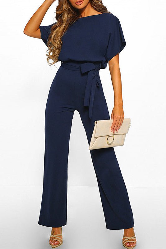MODÉLIA – Elegant Short-Sleeve Jumpsuit for Women with Adjustable Belt