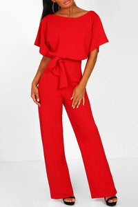 Elegant Women's Short-Sleeve Jumpsuit with Adjustable Tie Belt for Chic Comfort 5