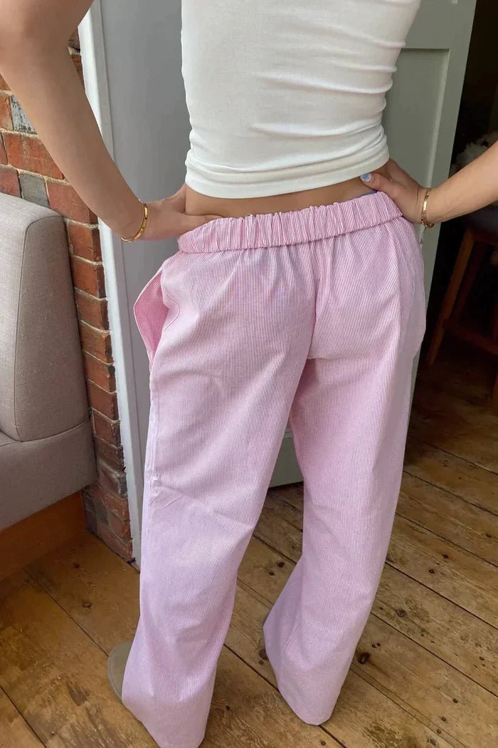 Elke - Women's Lightweight Striped Pants with Elastic Waistband & Pockets 1