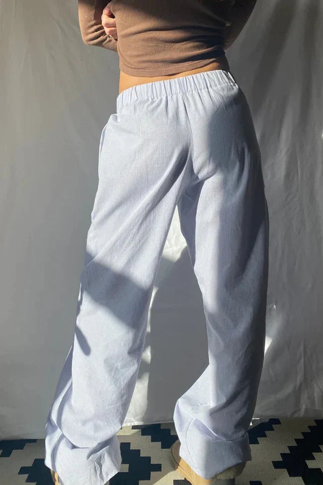 Elke - Women's Lightweight Striped Pants with Elastic Waistband & Pockets 4