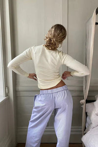 Elke - Women's Lightweight Striped Pants with Elastic Waistband & Pockets 8