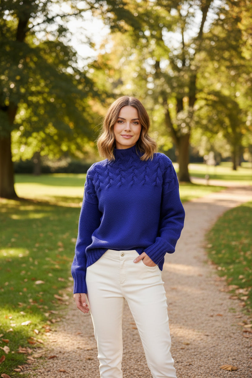 KALENYA – Minimalist Women’s Cable Knit High-Neck Sweater