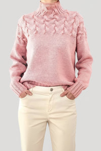 Emma Women's Cable Knit High-Neck Sweater for Spring Comfort 2