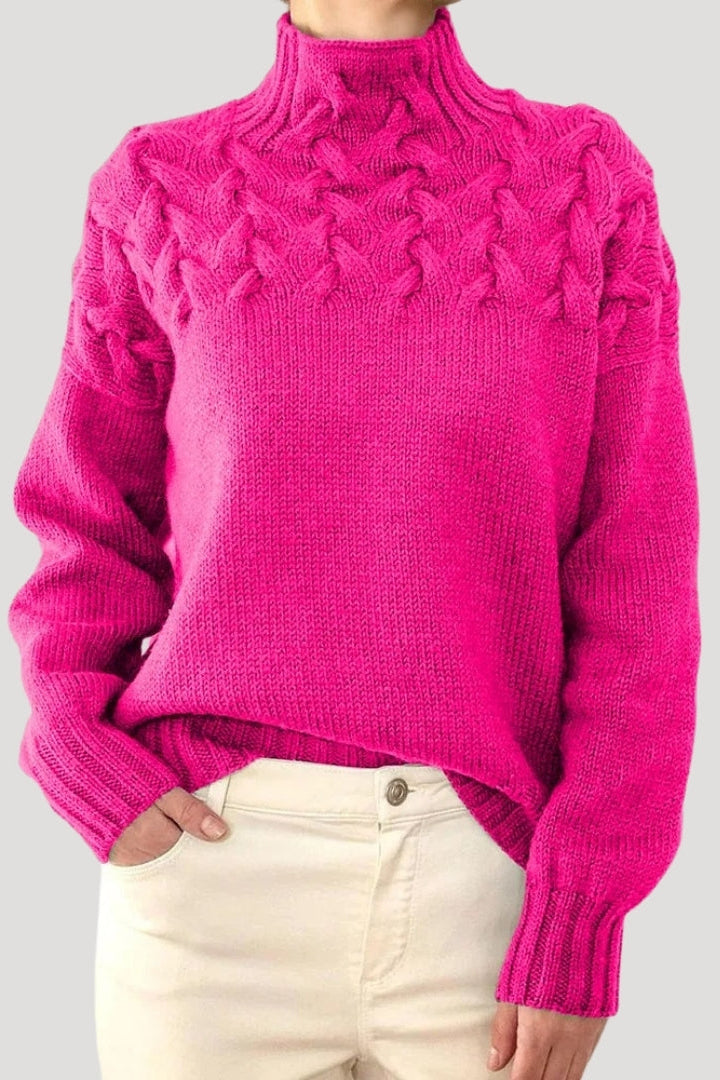 Emma Women's Cable Knit High-Neck Sweater for Spring Comfort 3