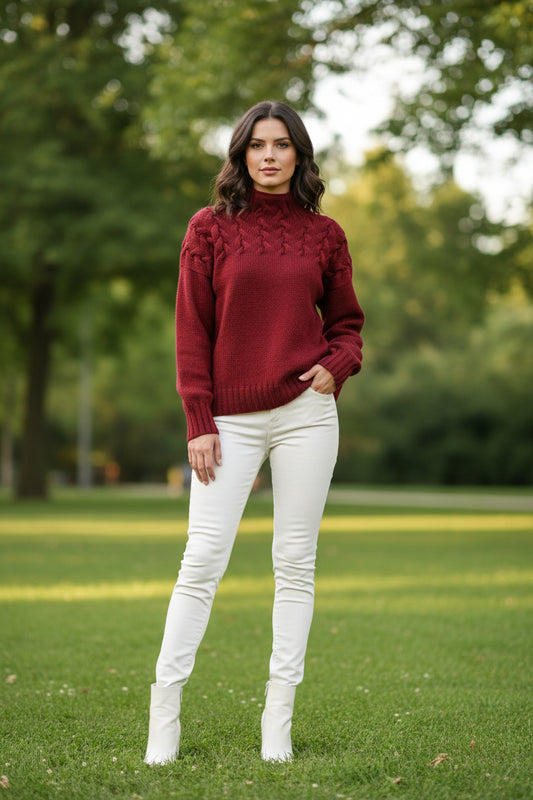 KALENYA – Minimalist Women’s Cable Knit High-Neck Sweater
