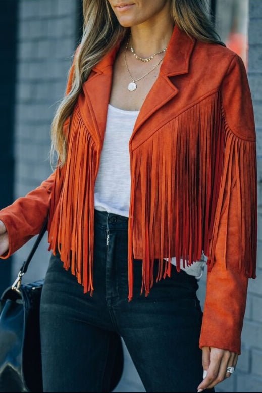 Fringed Suede Moto Jacket for Women - Soft Material, Tailored Fit, Edgy Style 0