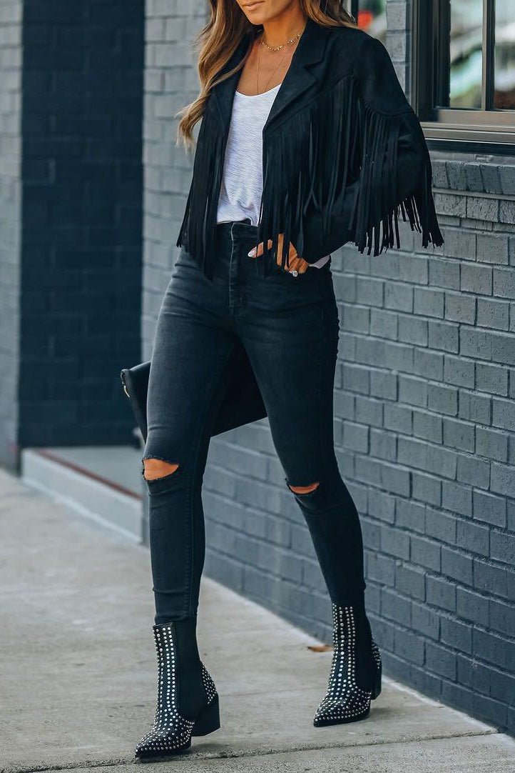 Fringed Suede Moto Jacket for Women - Soft Material, Tailored Fit, Edgy Style 3
