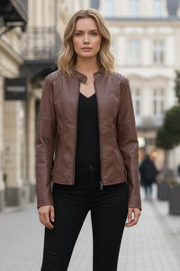 AURAEDGE – Stylish Women’s Leather Jacket Structured Fit Full Zip